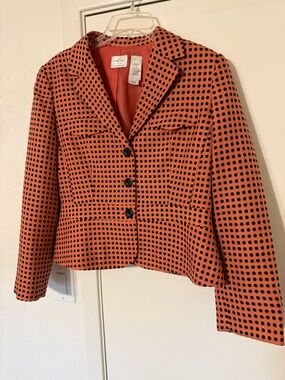 Liz Claiborne Emma James Woman’s CORAL Polka Dot Blazer Size 12P